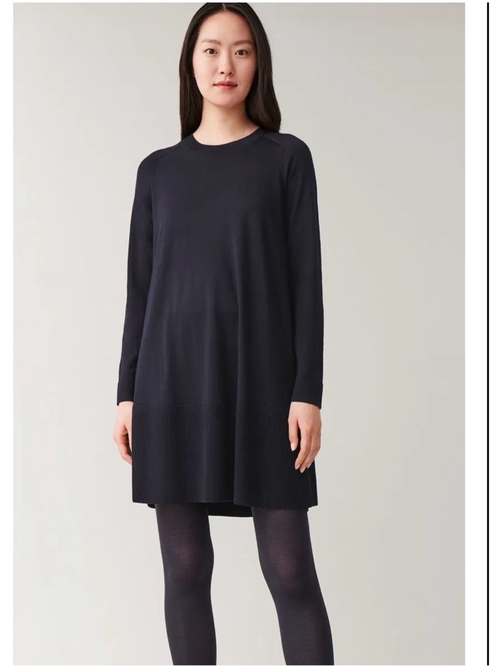 COS A Line Dress 100% Wool Navy Long-Sleeve Knit Shift Dress women’s size M